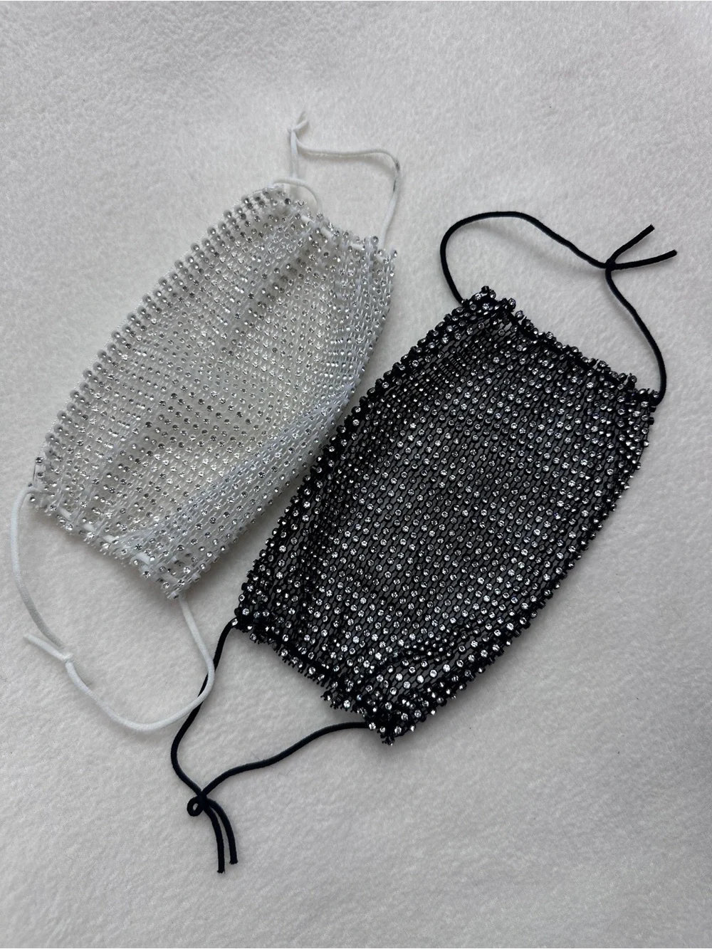 Sparkling Black and White Rhinestone Mesh Face Mask